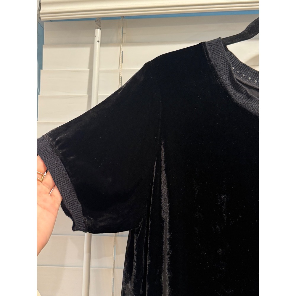 Johnny Was Velvet Tee Women Small Black Rayon Silk Blend Ribbed Trim Oversized - Picture 2 of 7